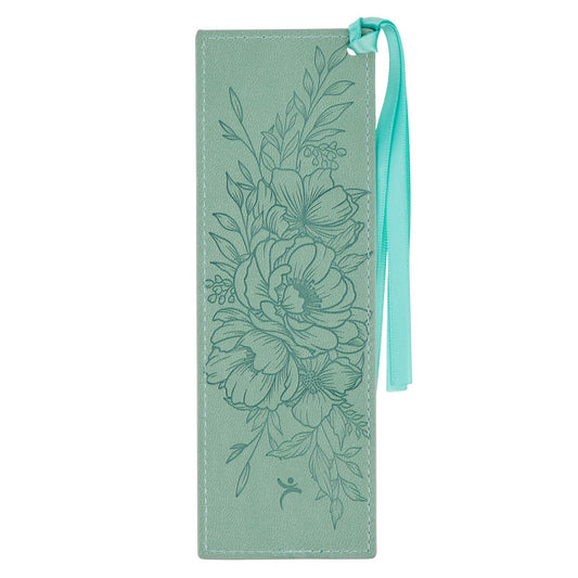 Faith Teal Floral Faux Leather Bookmark - 2 Corinthians 5:7