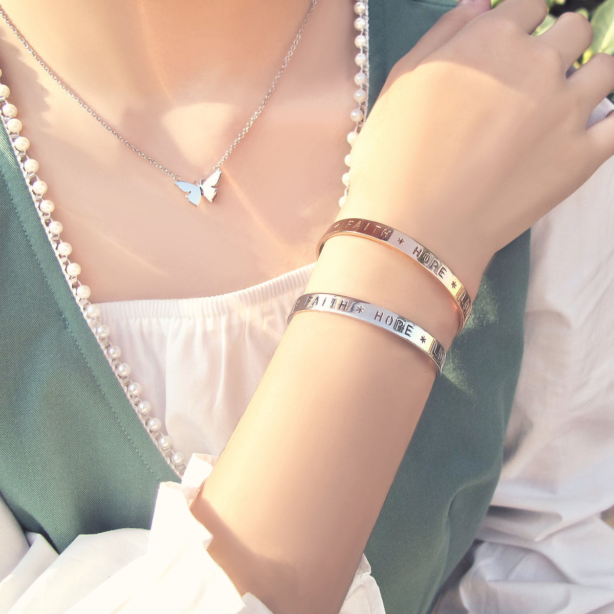 Steel with Bible Verse Blessing Cuff (Rose Gold)