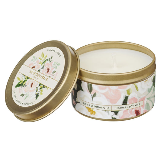 He Is Our Peace Cactus Flower and Coconut Candle in a Tin - Ephesians 2:14