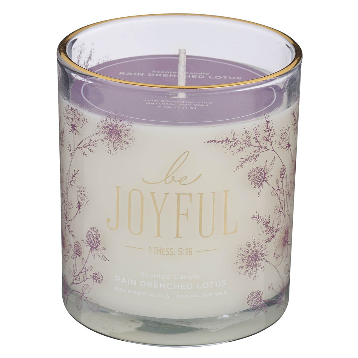 Always Be Joyful Dusty Mauve Rain-Drenched Lotus Scented Candle in a Glass Jar - 1 Thessalonians 5:16