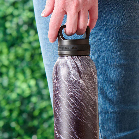 Strong & Courageous Black Stone Stainless Steel Water Bottle - Joshua 1:9