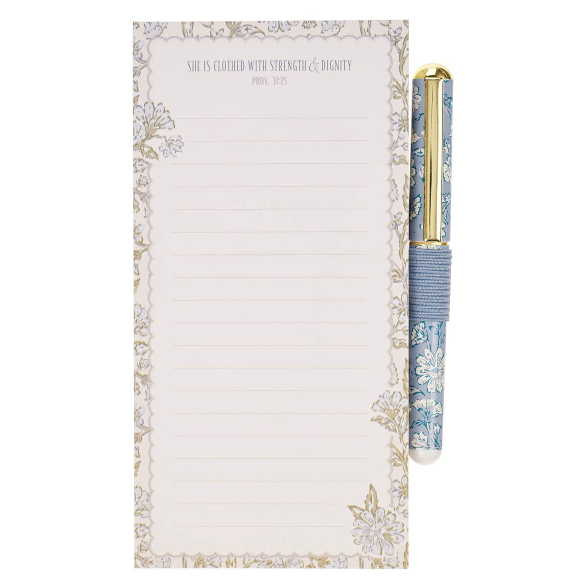 Strength and Dignity Blue Cottage Garden Magnetic Notepad and Pen Gift Set - Proverbs 31:25 - Image 5