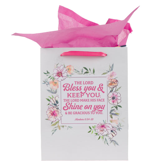 Bless You and Keep You Pink Floral Large Portrait Gift Bag with Card Set - Numbers 6:24-25 - Image 2