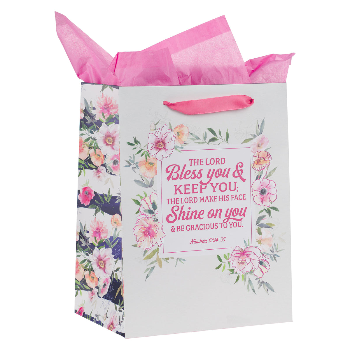 Bless You and Keep You Pink Floral Large Portrait Gift Bag with Card Set - Numbers 6:24-25 - Image 3