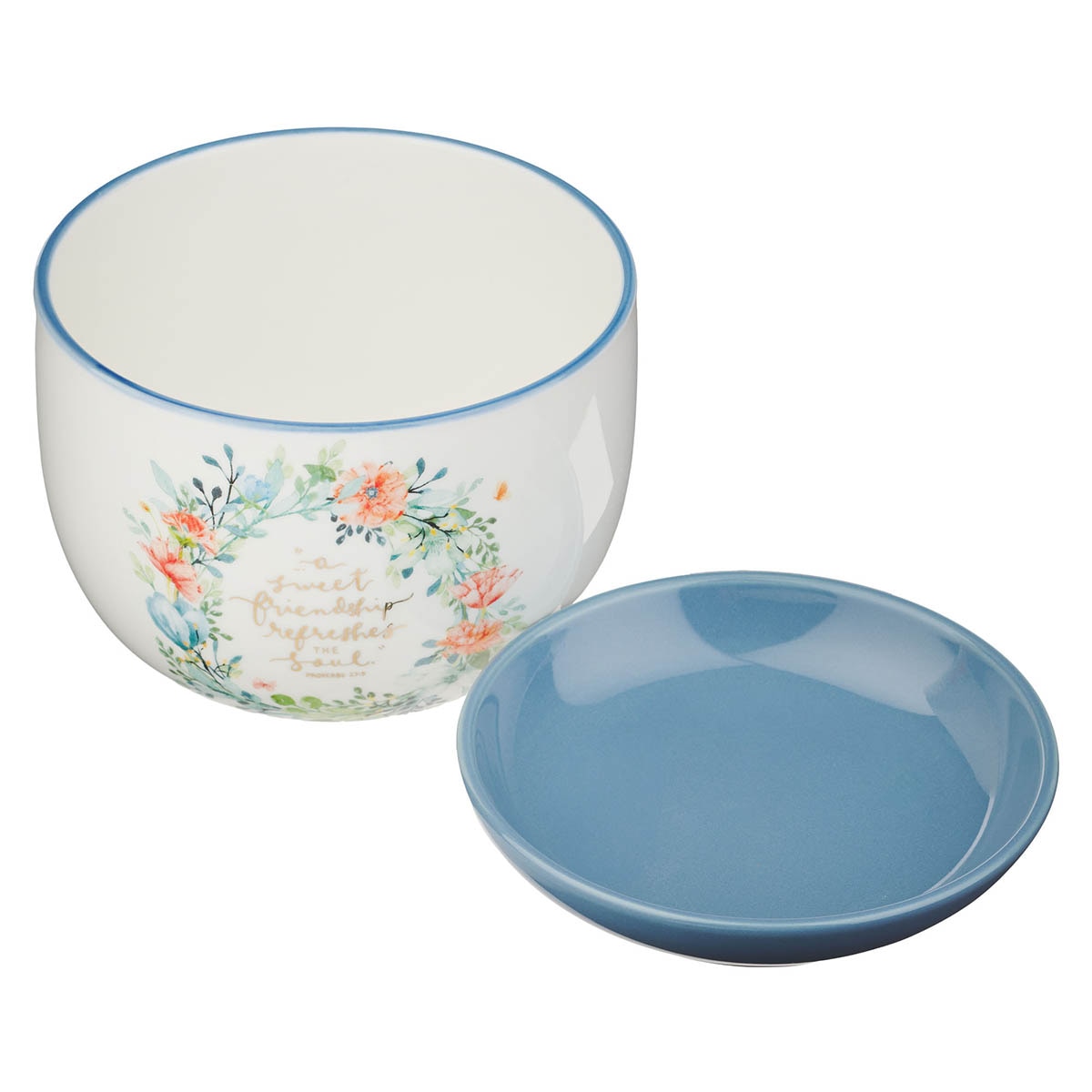 Sweet Friendship Bright Floral Wreath Ceramic Planter with Saucer - Proverbs 27:9 - Image 4