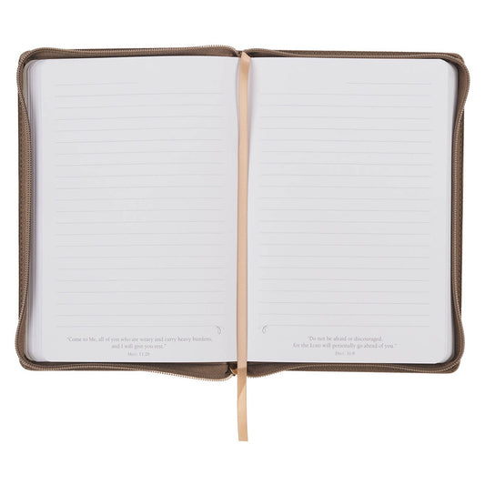 Be Strong and Courageous Ash-brown Faux Leather Journal with Zipper Closure - Joshua 1:9