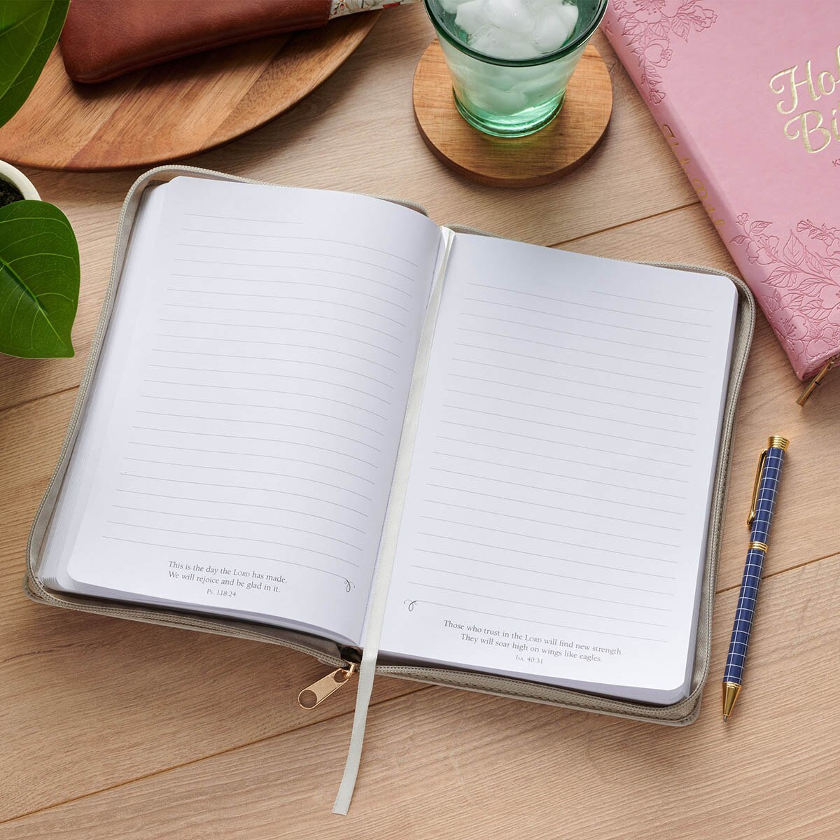 Sufficient Grace Taupe Faux Leather Classic Journal with Zipper Closure - 2 Cor 12:9 - Image 5