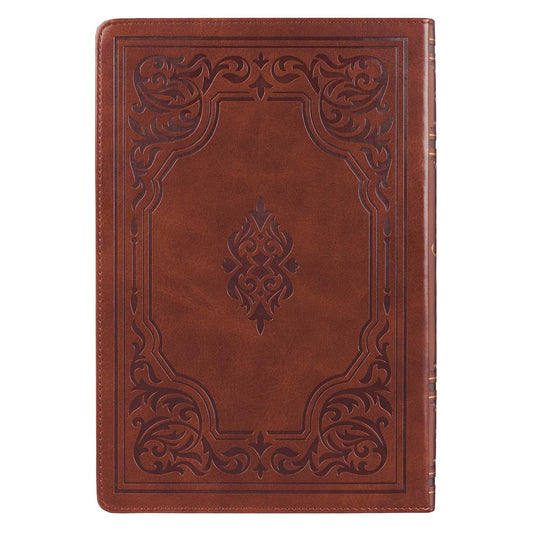 Antiqued Brown Faux Leather Large Print Thinline King James Version Bible with Thumb Index - Image 2