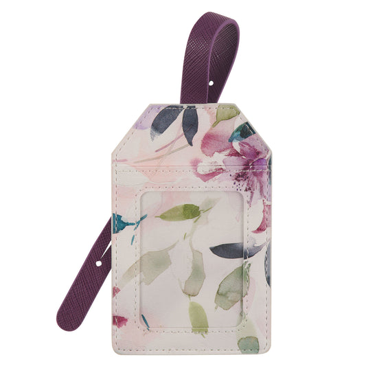 Strength and Dignity Purple Floral Faux Leather Luggage Tag - Proverbs 31:25