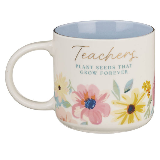 Teachers Plant Seeds Blue Floral Ceramic Coffee Mug - Image 2