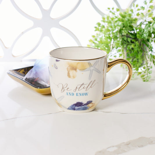 Be Still Watercolored Ocean Ceramic coffee Mug - Psalm 46:10
