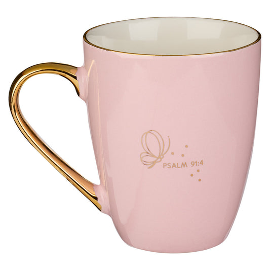 Shelter You Pink and Gold Ceramic coffee Mug - Psalm 91:4