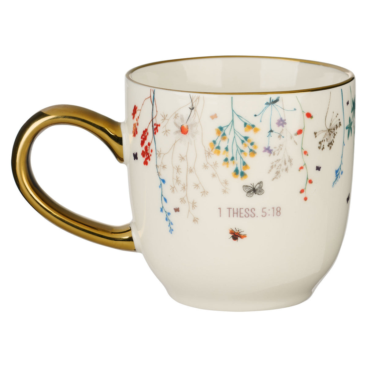 Give Thanks Topsy-Turvy Wildflowers Ceramic coffee Mug - 1 Thessalonians 5:18