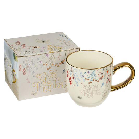 Give Thanks Topsy-Turvy Wildflowers Ceramic coffee Mug - 1 Thessalonians 5:18