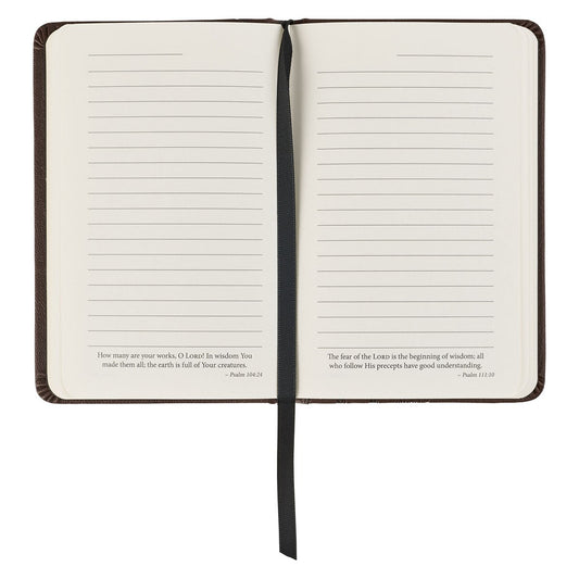 Strength and Defense Lion Walnut-Brown Faux Leather Hardcover Notebook with Elastic Band Closure - Exodus 15:2