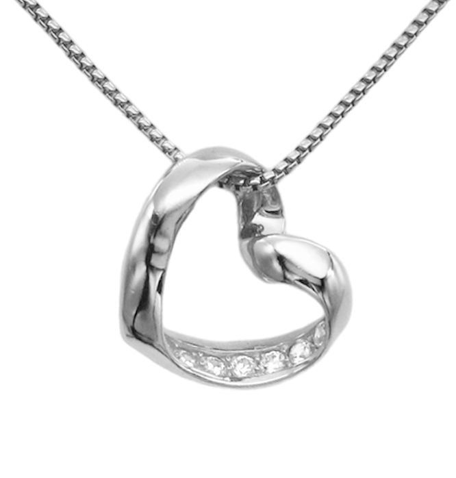 925 Sterling Silver Infinity Love Open Heart with Crystal CZ on SidePendant Necklace (Color: Rhodium)