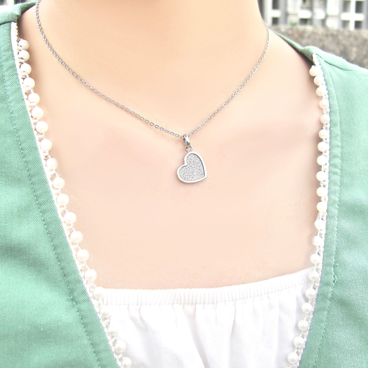 Blinking Heart Inspired Steel Necklace (Silver)