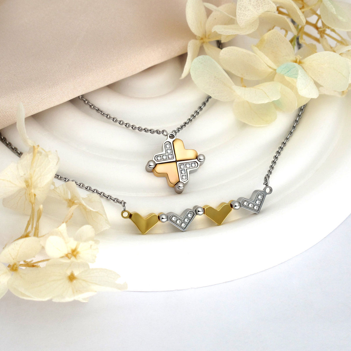 Lovely Heart Cross Necklace (Silver & Gold)