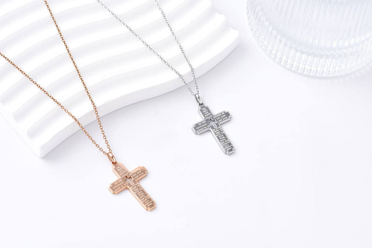 Jabez Prayer Cross Necklace (Rose Gold)