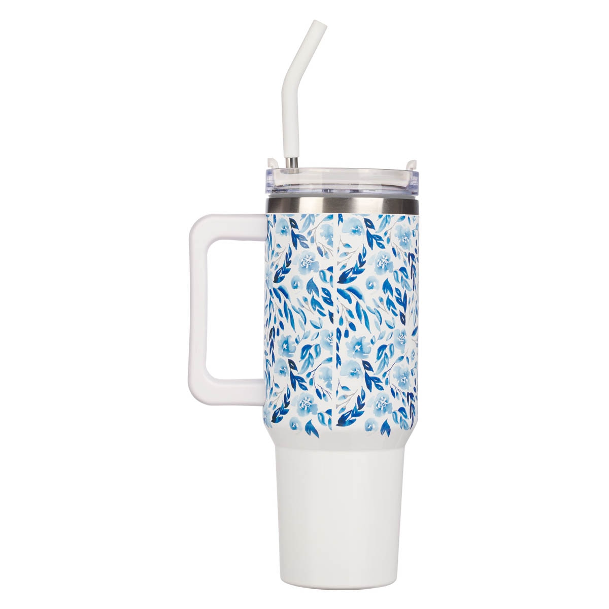Trust in the Lord Blue Botany 40 oz Stainless Steel Travel Tumbler with Straw - Proverbs 3:5
