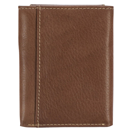 Ichthus Fish Brown Genuine Leather Trifold Wallet - Image 2