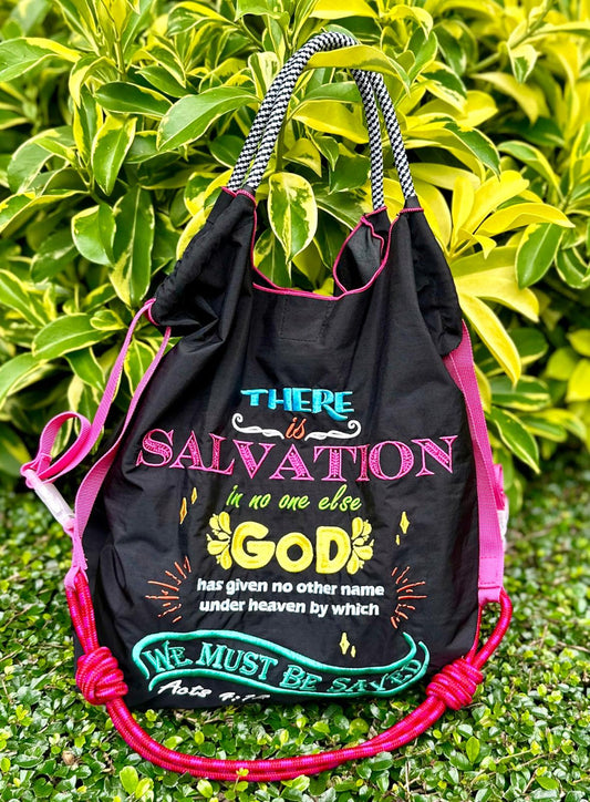 Salvation! Act4:12 Handbag with embroidered calligraphy