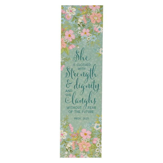 Strength and Dignity Teal Floral Sunday School/Teacher Bookmark Set - Proverbs 31:25  (10pcs/set)