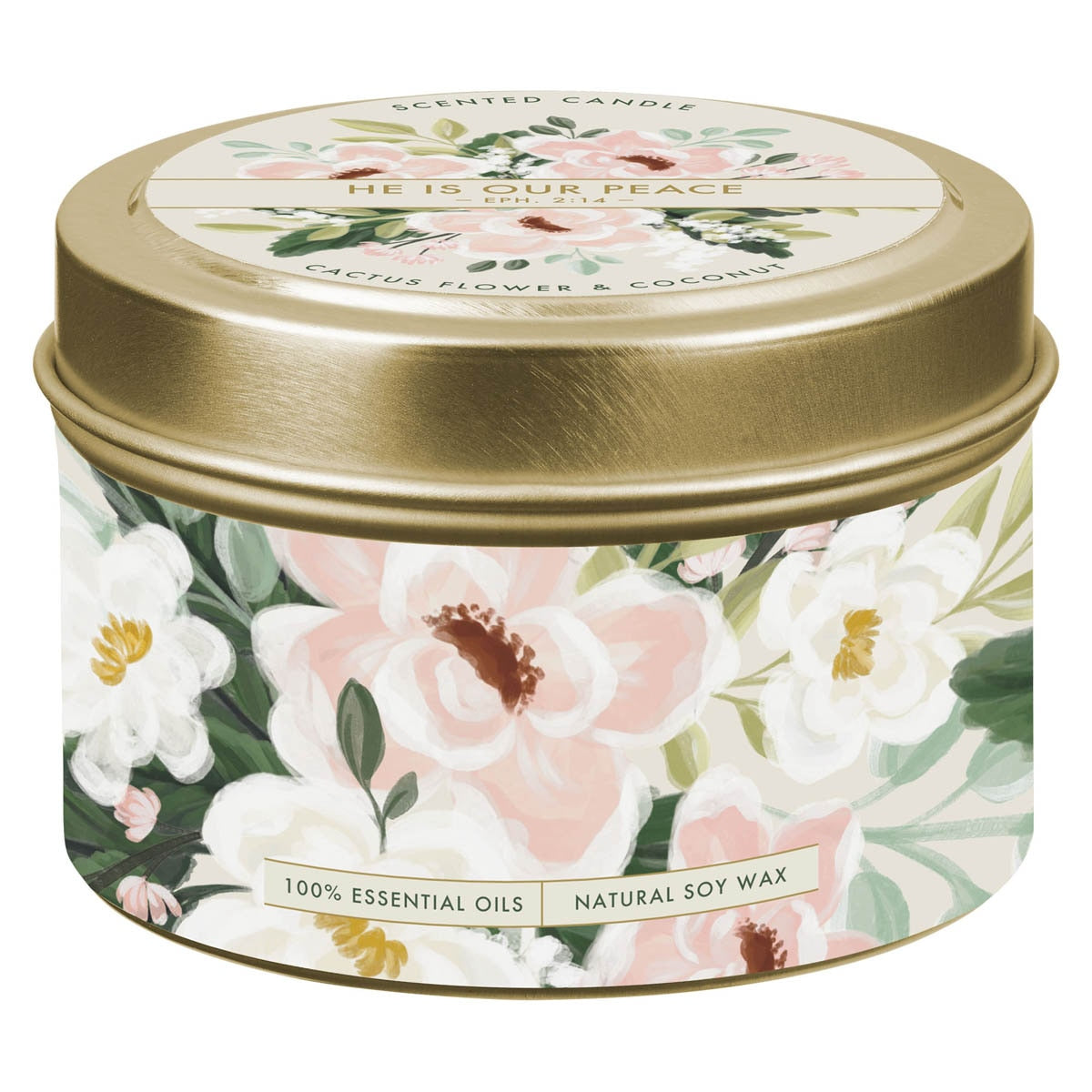 He Is Our Peace Cactus Flower and Coconut Candle in a Tin - Ephesians 2:14