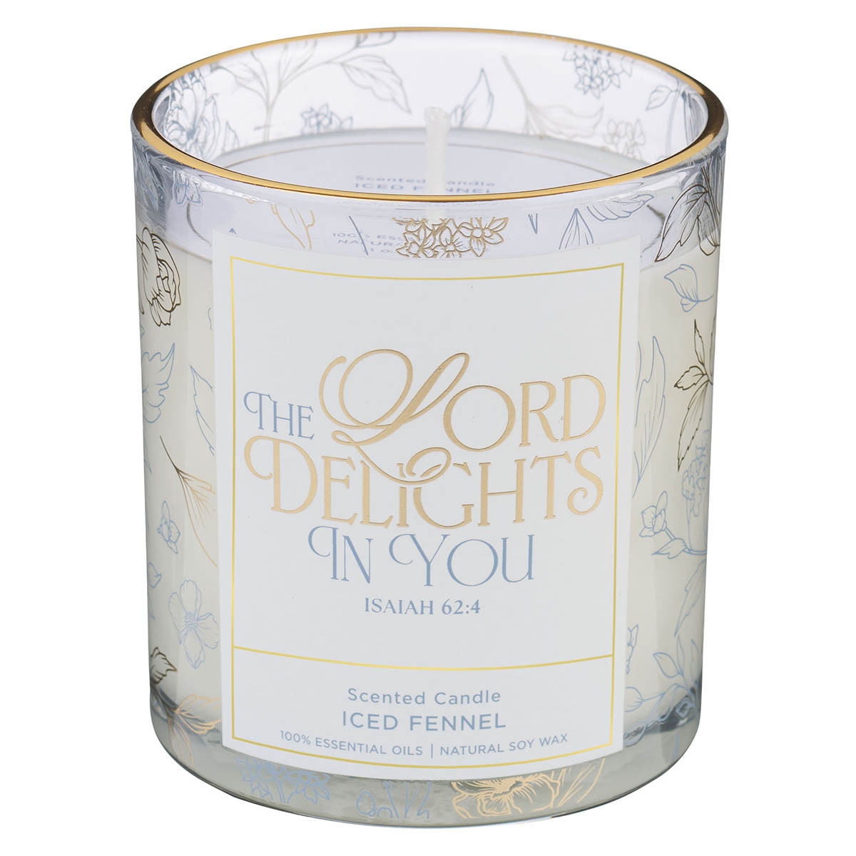 The Lord Delights in You Iced Fennel Scented Candle in a Glass Jar - Isaiah 62:4