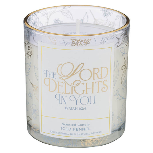The Lord Delights in You Iced Fennel Scented Candle in a Glass Jar - Isaiah 62:4