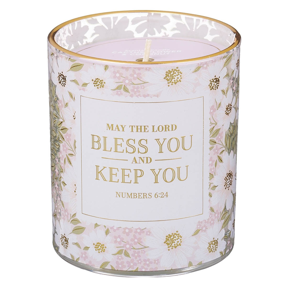 Bless and Keep You Cactus Blossom and Coconut Scented Candle in Glass Jar - Numbers 6:24