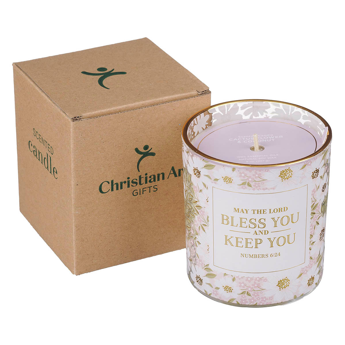 Bless and Keep You Cactus Blossom and Coconut Scented Candle in Glass Jar - Numbers 6:24 - Image 3