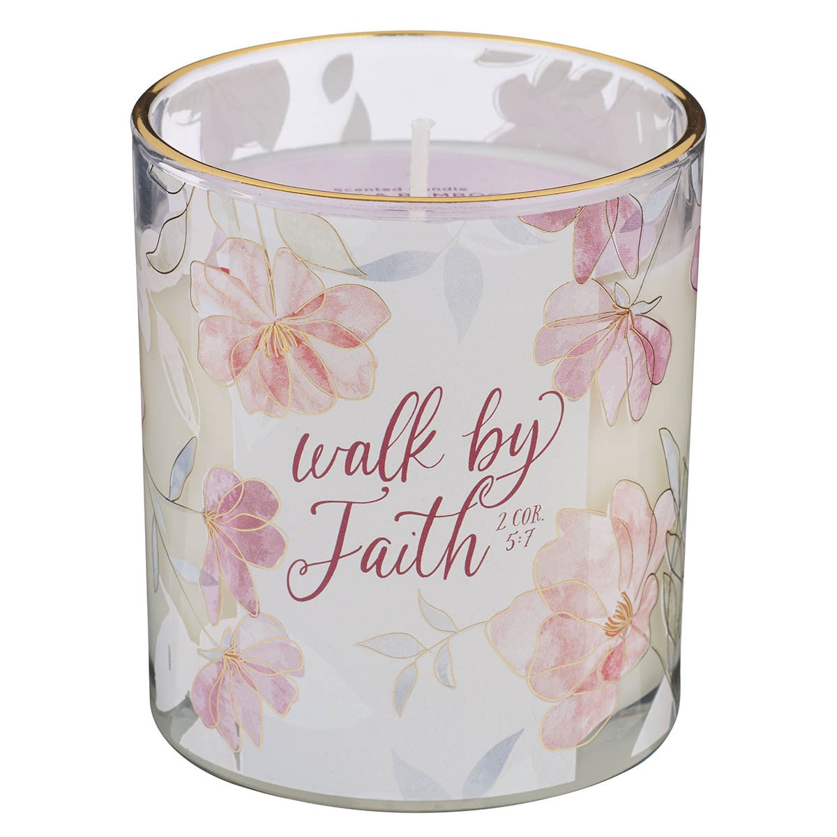 Walk by Faith Pink Aloe Bamboo Scented Candle in A Glass Jar - 2 Corinthians 5:7