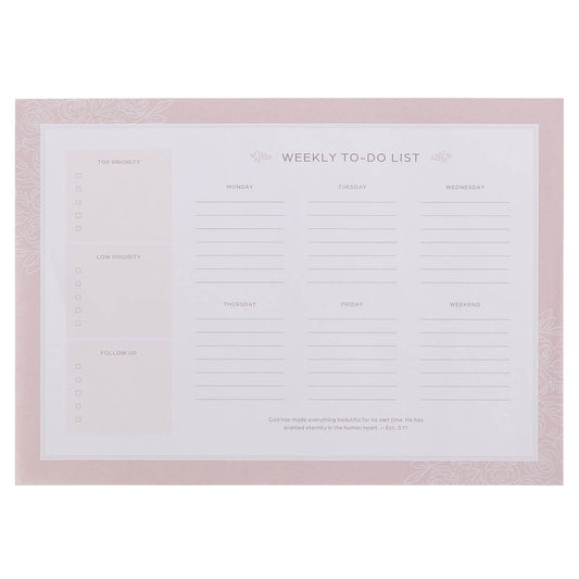 Everything Beautiful Blush Pink Undated Weekly To-Do List - Ecclesiastes 3:11