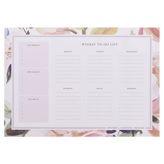 Thankful Grateful Blessed Floral Weekly To-Do List Planner Pad
