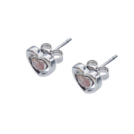 925 Sterling Silver Rose Quartz Heart to Heart Stud Earrings