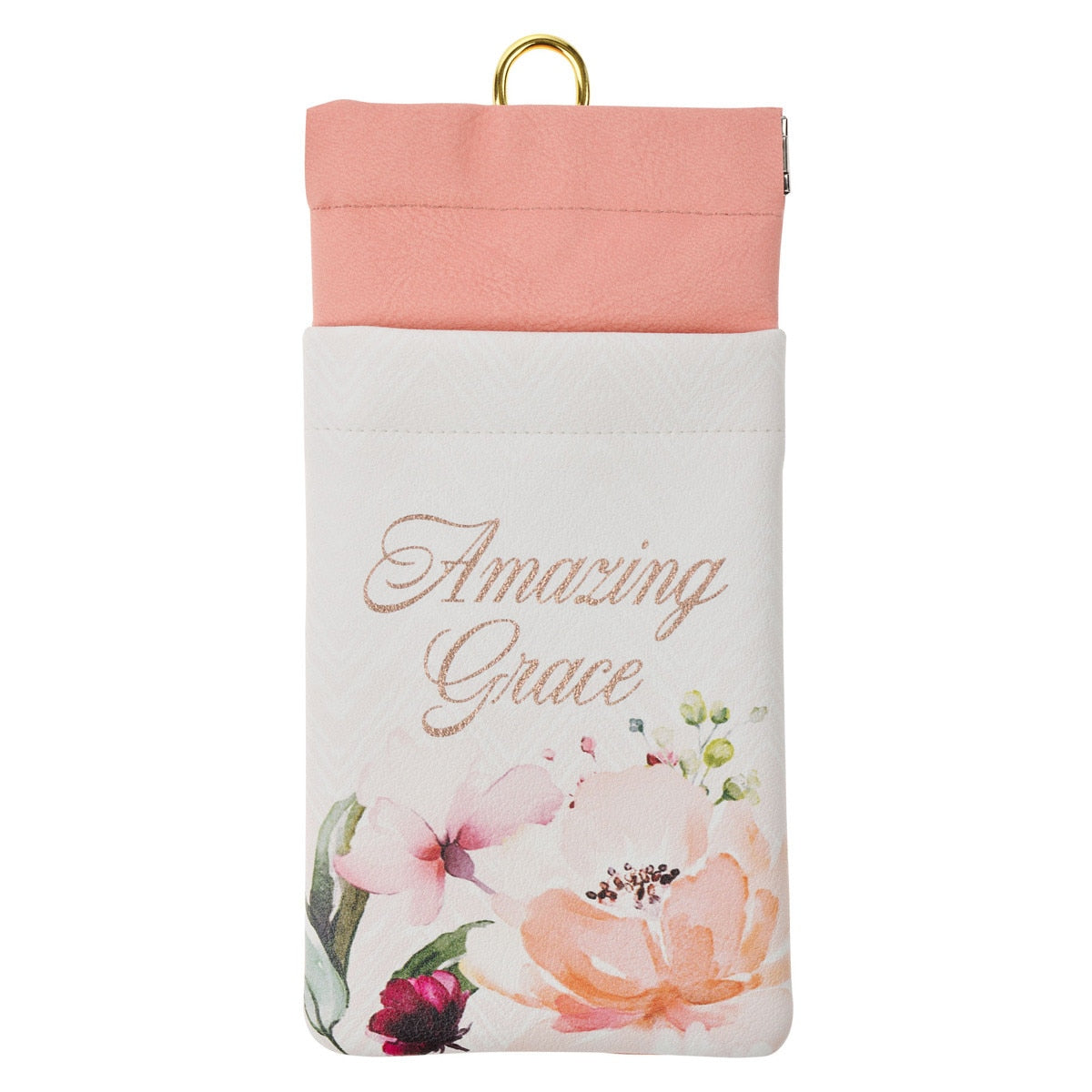 Amazing Grace Cream and Coral Floral Faux Leather Double Eyeglass Case
