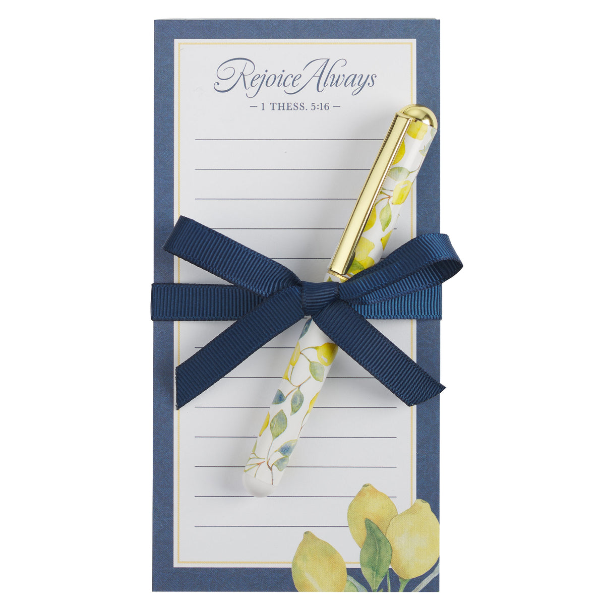 Rejoice Always Lemon Magnetic Notepad with Pen Set - 1 Thessalonians 5:16