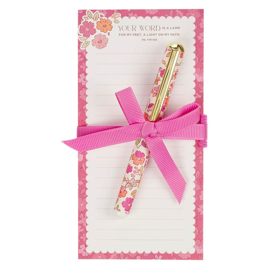 Lamp for My Feet Pink Meadow Magnetic Notepad and Pen Gift Set - Psalm 119:105