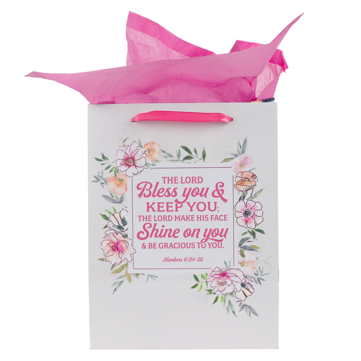 Bless You and Keep You Pink Floral Large Portrait Gift Bag with Card Set - Numbers 6:24-25 - Image 2