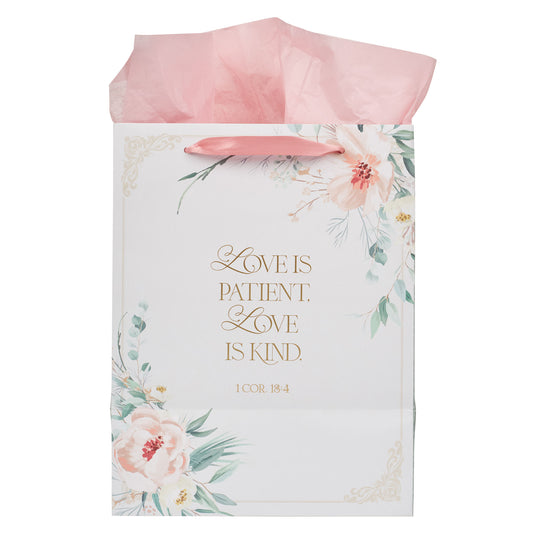6Love Peachy-pink Floral Large Portrait Gift Bag - 1 John 4:19