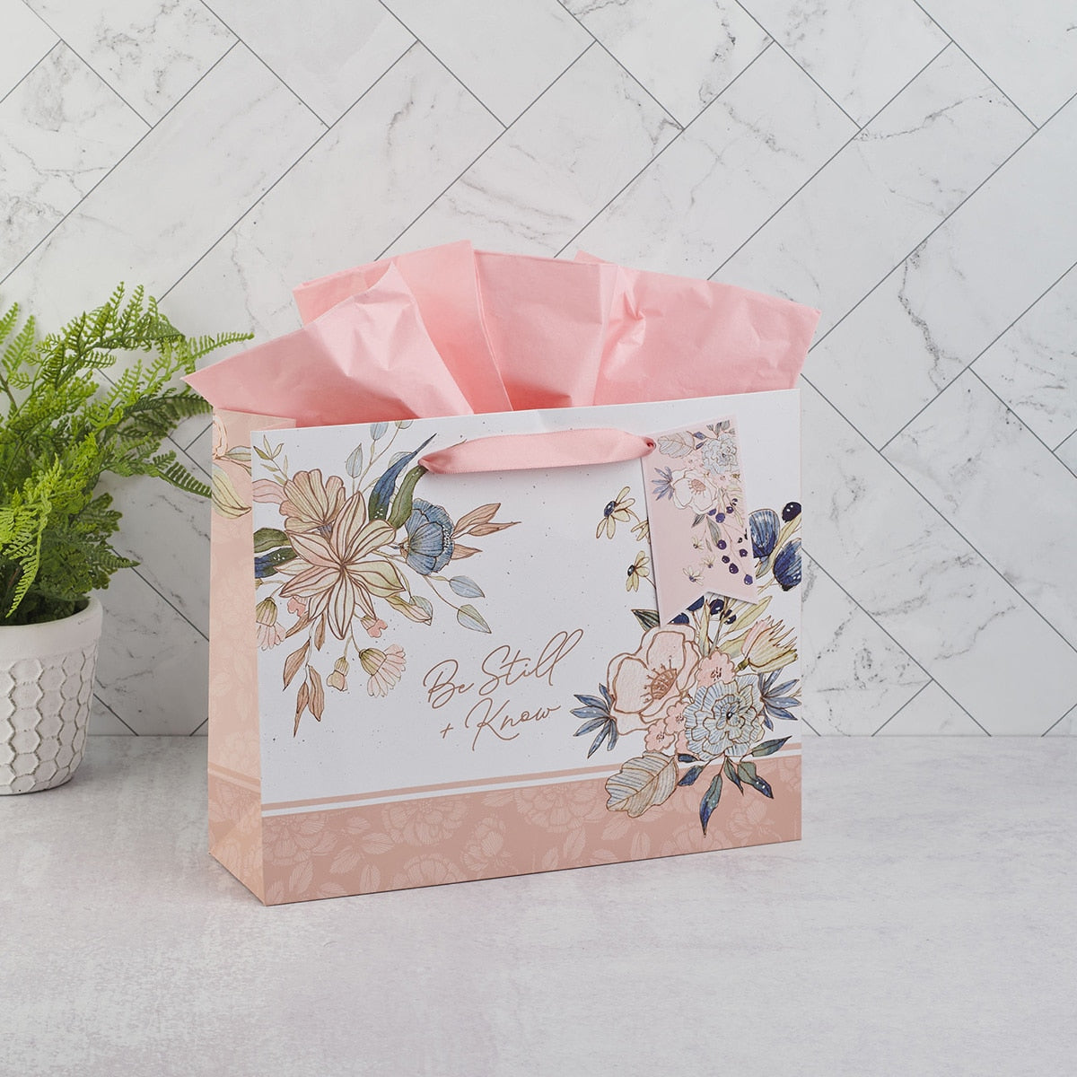 Be Still and Know Peach Blossom Large Landscape Gift Bag - Psalm 46:10 - Image 3