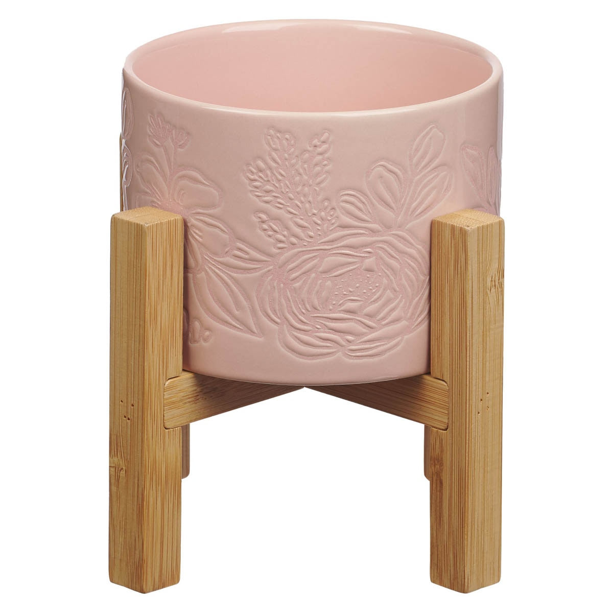 Sophia Pink Planter Pot and Bamboo Stand - Image 2