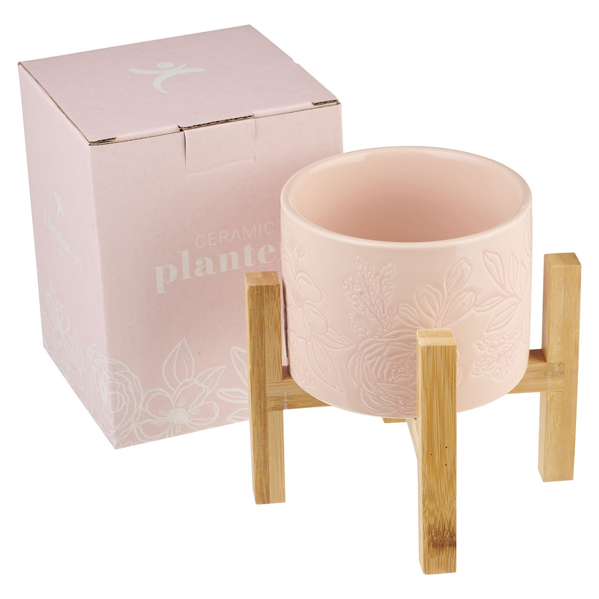 Sophia Pink Planter Pot and Bamboo Stand - Image 3