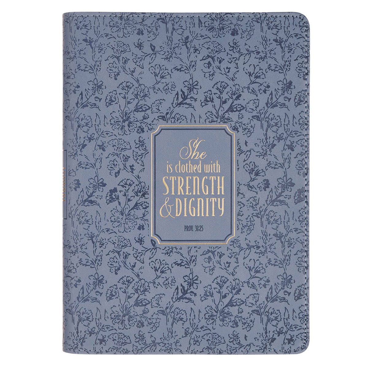 Strength and Dignity Blue Cottage Garden Faux Leather Classic Journal - Proverbs 31:25