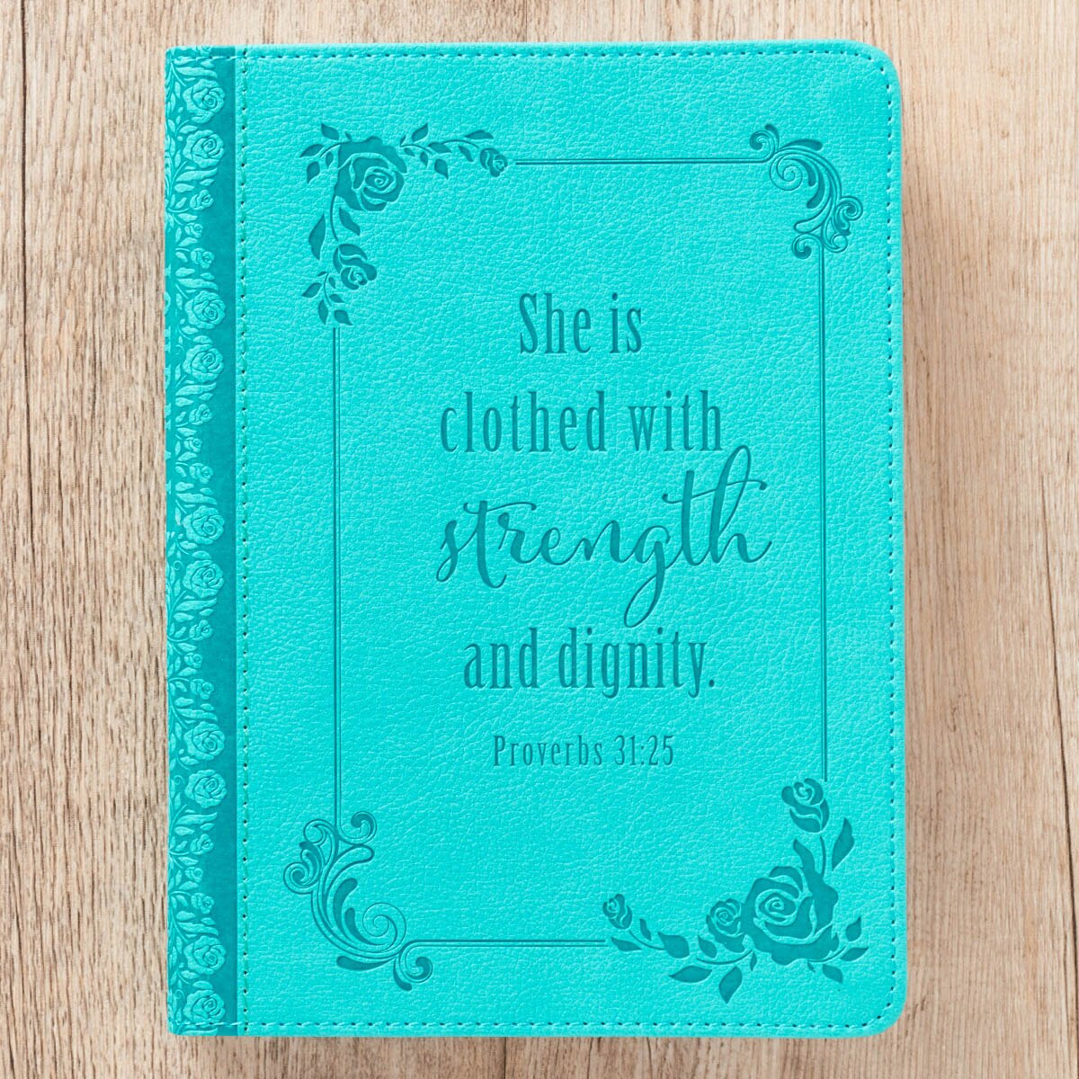 Strength and Dignity Teal Faux Leather Handy-sized Journal - Proverbs 31:25 - Image 4