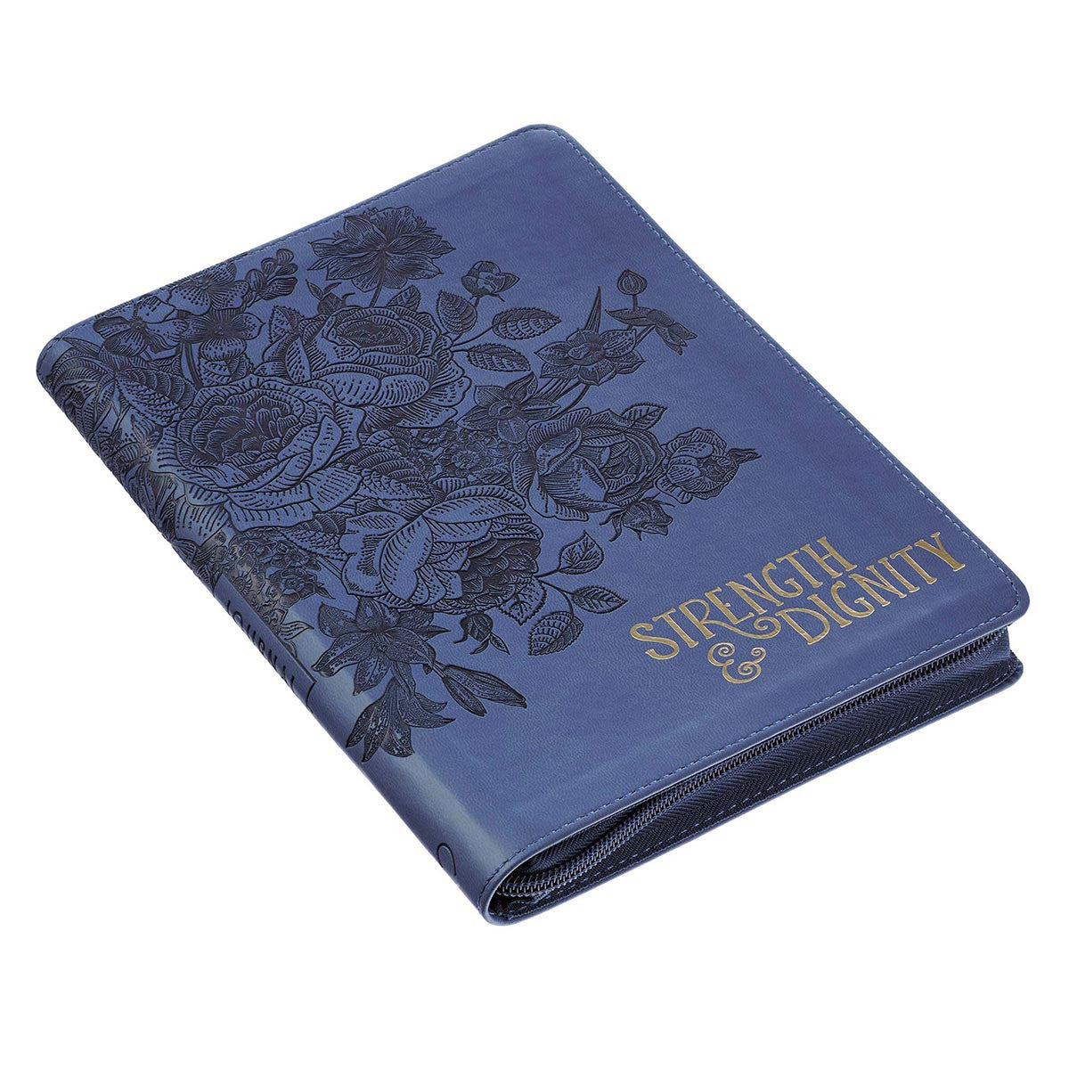 Strength &amp; Dignity Zippered Faux Leather Journal in Navy