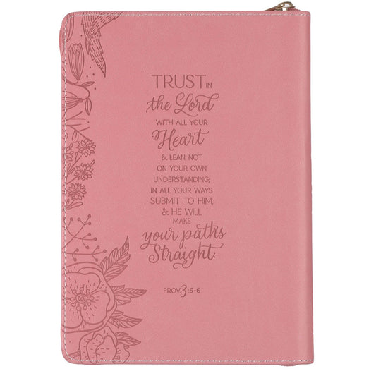Trust With All Your Heart Pink Faux Leather Classic Journal with Zipper Closure - Proverbs 3:5-6 - Image 2