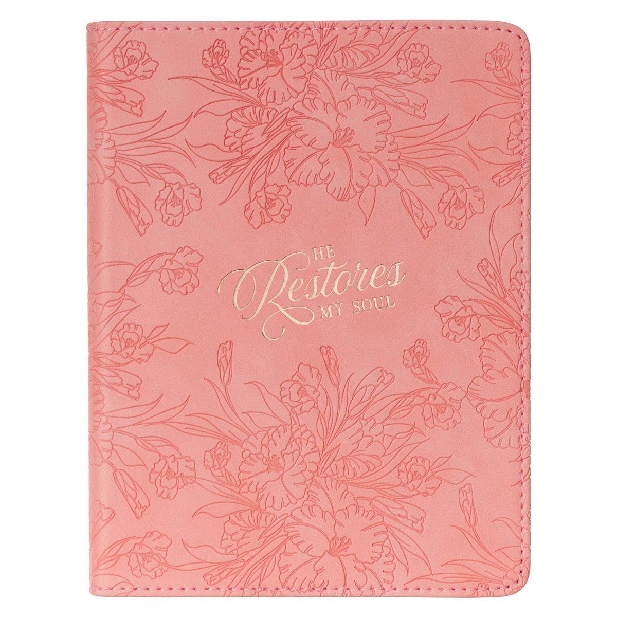 He Restores My Soul Pink Floral Faux Leather Handy-sized Journal - Psalm 23:3