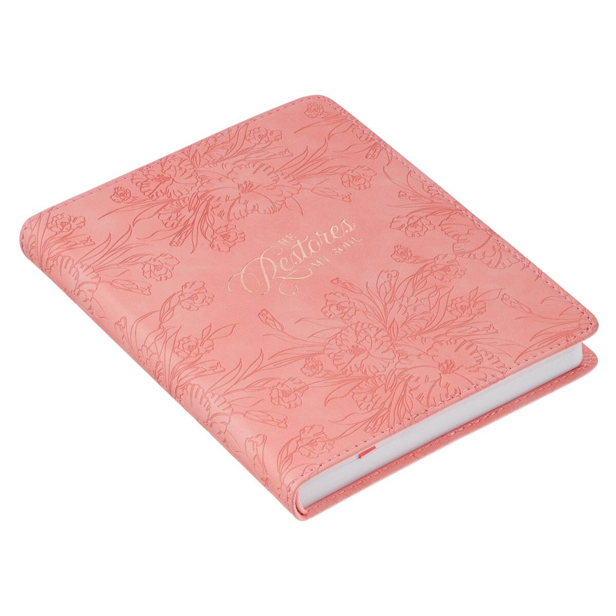 He Restores My Soul Pink Floral Faux Leather Handy-sized Journal - Psalm 23:3 - Image 3